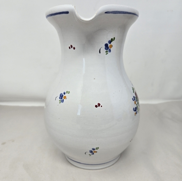 Graf Handmade Pottery Vase Pitcher Hand Painted White & Delicate Flowers Floral - Picture 2 of 11